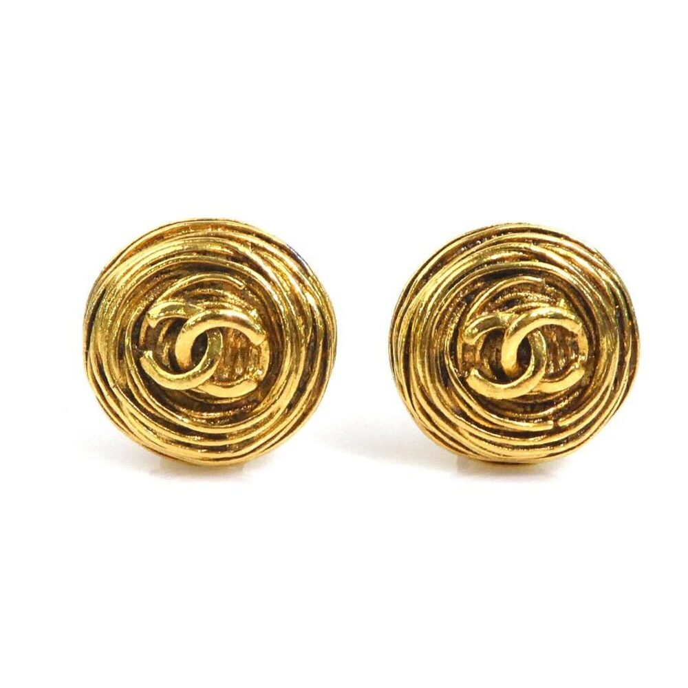 Chanel earrings, Coco Mark design, metal, gold, women's, e62251i